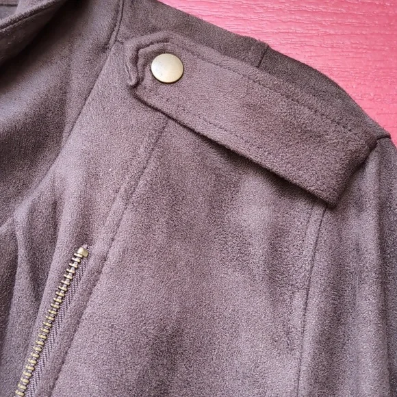 Macy's Style & Co. Faux Suede Women's Moto Jacket - Chocolate Brown - Picture 5 of 7
